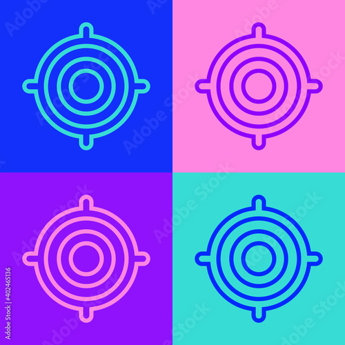 Pop art line Target sport icon isolated on color background. Clean target with numbers for shooting range or shooting. Vector Illustration.