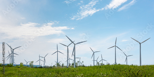 Large view of a wind turbines farm