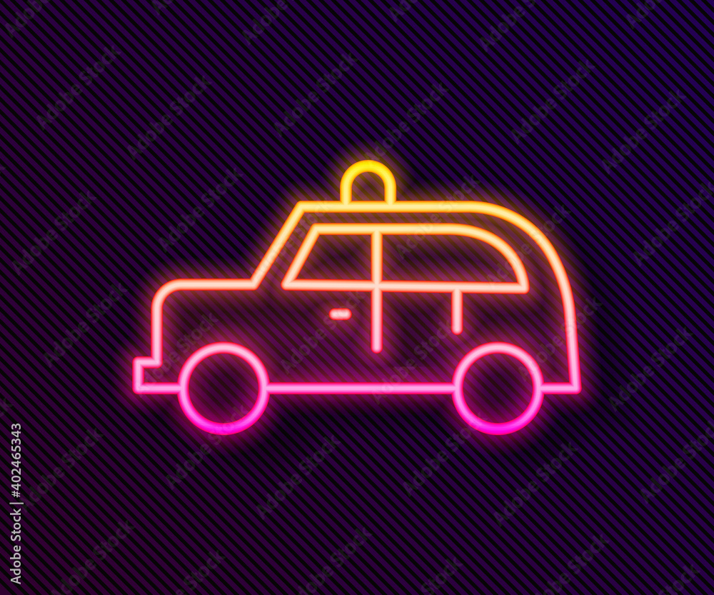 Glowing neon line Taxi car icon isolated on black background. Vector. Glowing neon line Taxi car icon isolated on black background. Vector.