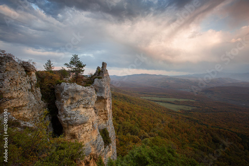 Rock "Devil's Finger" in the sunset light