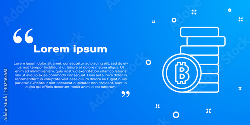 White line Cryptocurrency coin Bitcoin icon isolated on blue background. Physical bit coin. Blockchain based secure crypto currency. Vector.