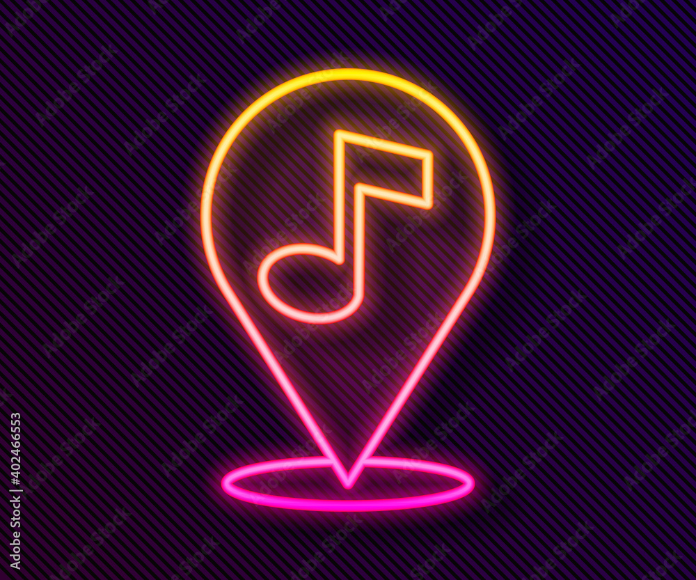 Glowing neon line Location musical note icon isolated on black background. Music and sound concept. Vector. Glowing neon line Location musical note icon isolated on black background. Music and sound concept. Vector.