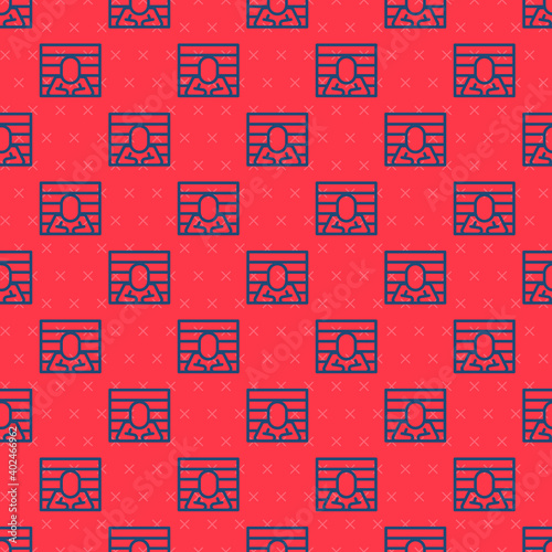 Blue line Prisoner icon isolated seamless pattern on red background. Vector.