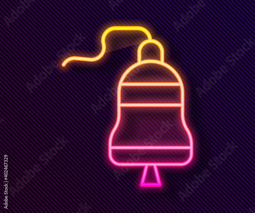 Glowing neon line Ship bell icon isolated on black background. Vector.