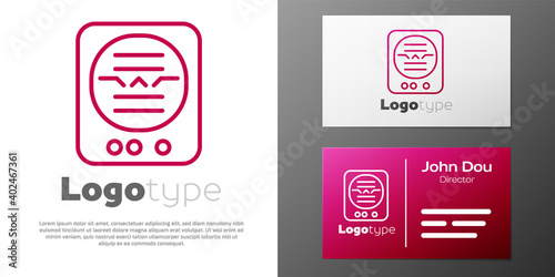 Logotype line Attitude indicator is an instrument used in an aircraft to inform the pilot of the orientation of the aircraft icon isolated on white background. Logo design template element. Vector.