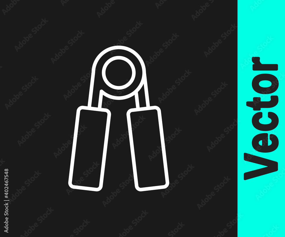 White line Sport expander icon isolated on black background. Sport equipment. Vector. White line Sport expander icon isolated on black background. Sport equipment. Vector.