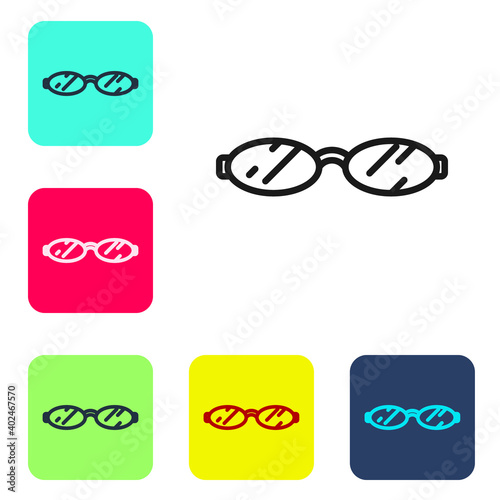 Black line Eyeglasses icon isolated on white background. Set icons in color square buttons. Vector.
