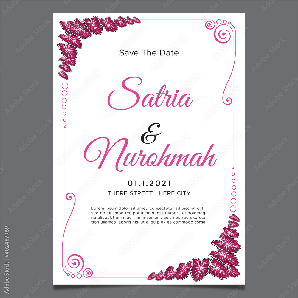wedding invitations with caladium flower ornaments