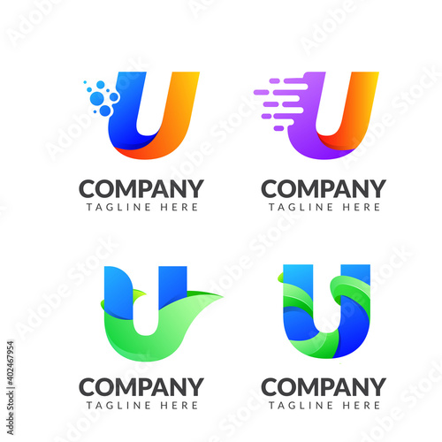 Set of letter U logo collection with colorful concept for business