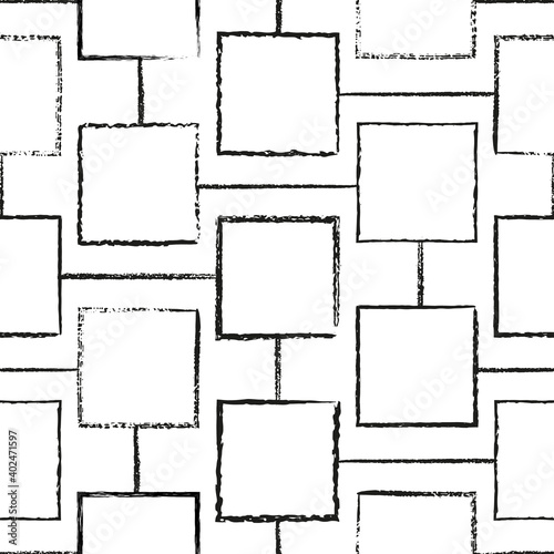 Vector white cells squares seamless black pattern