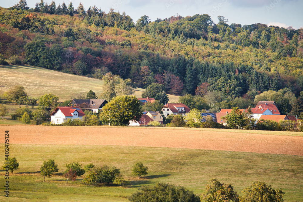 Village in the Palatinate Forest of Germany on a warm day at the end of summer. 