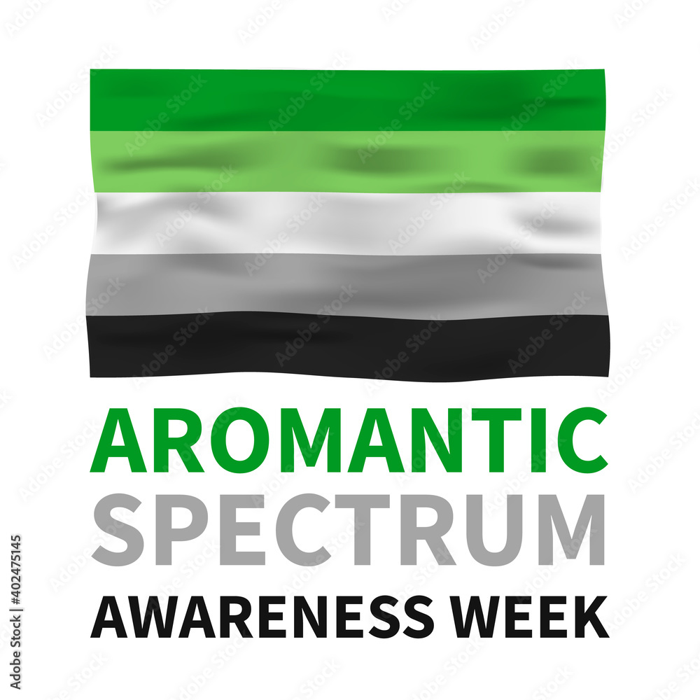 Aromantic Spectrum Awareness Week lettering with Aromantic Pride Flag