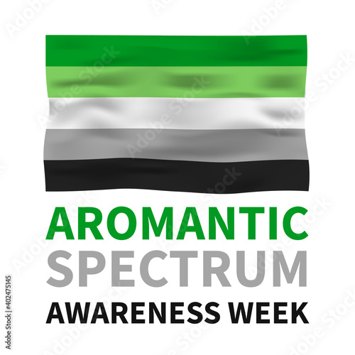 Aromantic Spectrum Awareness Week lettering with Aromantic Pride Flag. LGBT community holiday celebrate on second week of November. Easy to edit vector template for banners, signs, cards, etc