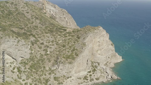 Aerial shots of the Marinello lakes in the Gulf of Tindari with the Sanctuary and archaeological area in Sicily, Italy. photo