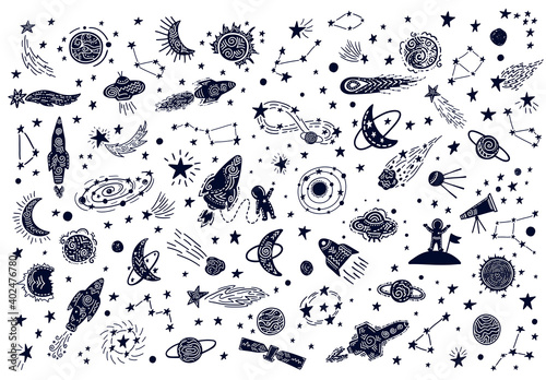 Wallpaper Mural Collection of black and white doodle drawings on theme of cosmos Torontodigital.ca