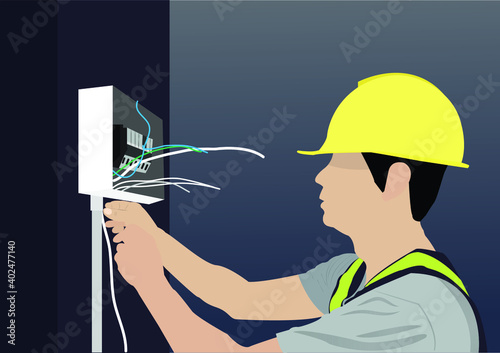 Electrician is repairing on electricity illustration content.