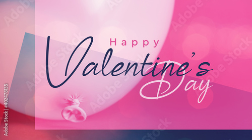 Valentine card with pink abstract balloon background with Happy Valentine s Day text for holiday banner.