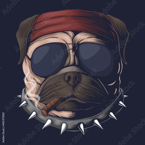 Pug dog head smoke vector illustration