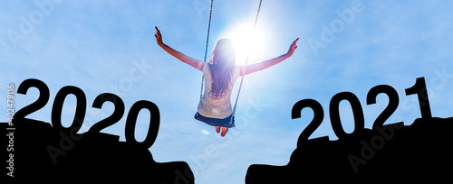 Sprung zum Jahreswechsel von 2020 zu 2021 mit Jahreszahl