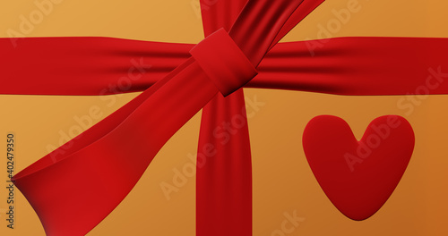 Render with yellow gift box and red ribbon and heart