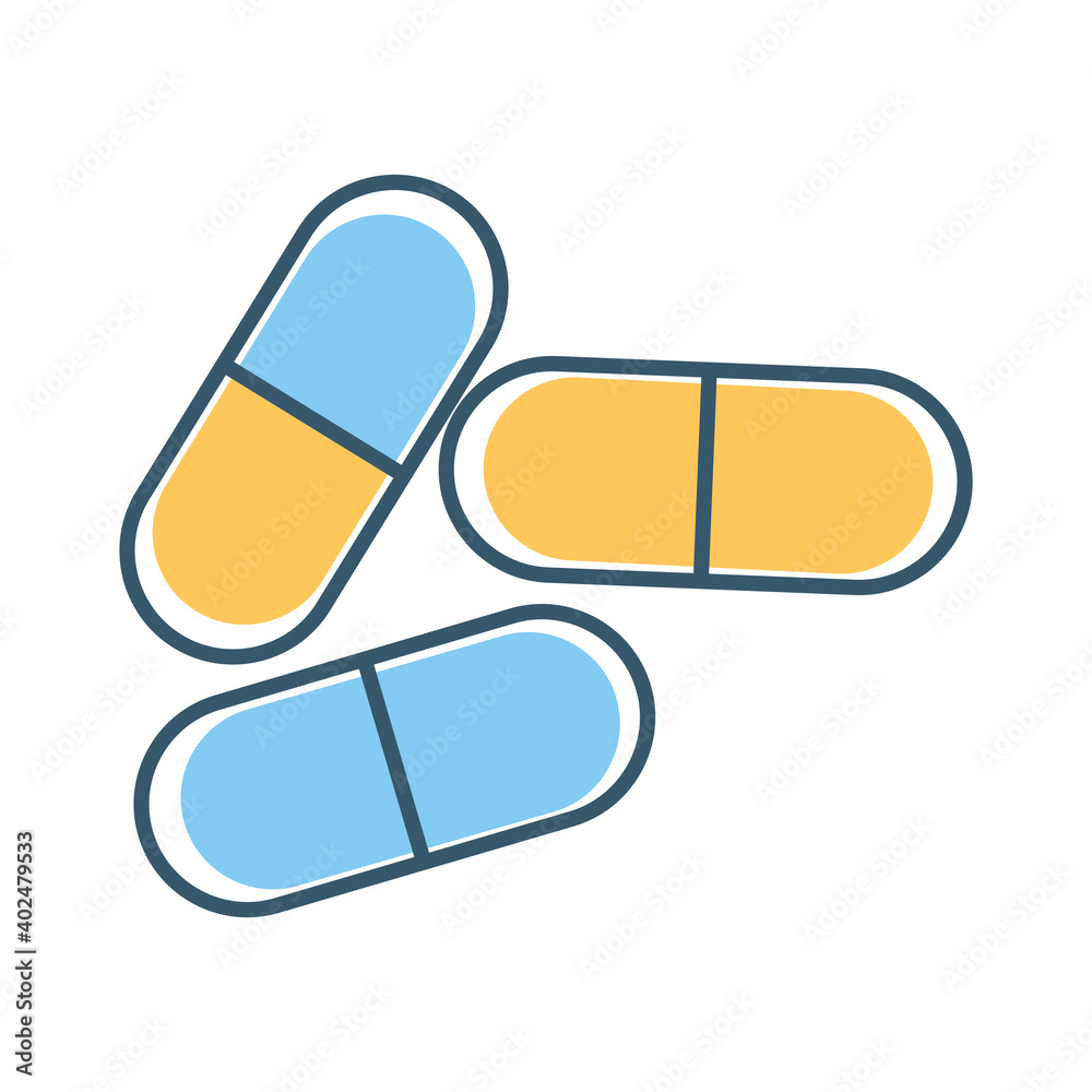 set of healthy pills on a white background set of healthy pills on a white background