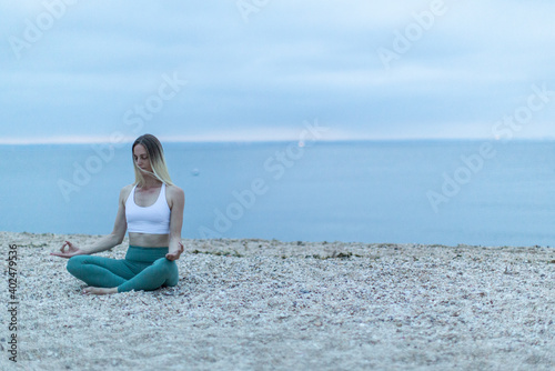 Meditation on Beach Blonde Female