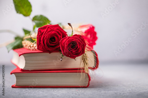 Rose and Book, traditional gift for Sant Jordi, the Saint Georges Day. It is Catalunya's version of Valentine's day photo