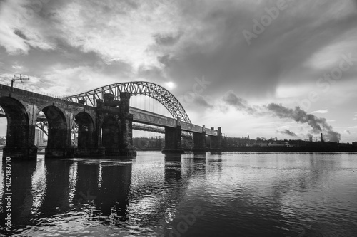 Runcorn Bridges in monochrome © Jason Wells