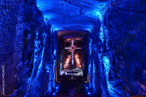 The nave of the amazing underground Zipaquira salt cathedral, Zipaquira, Colombia photo