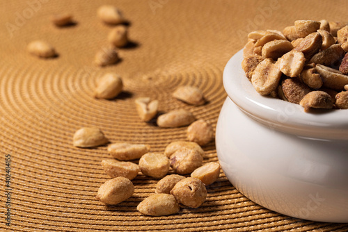 Dry Roasted Peanuts in White Bowl