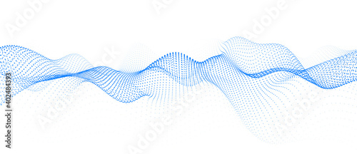 Abstract gradient dynamic wave of particles. Network of neon dots. Big data. Digital background. Vector