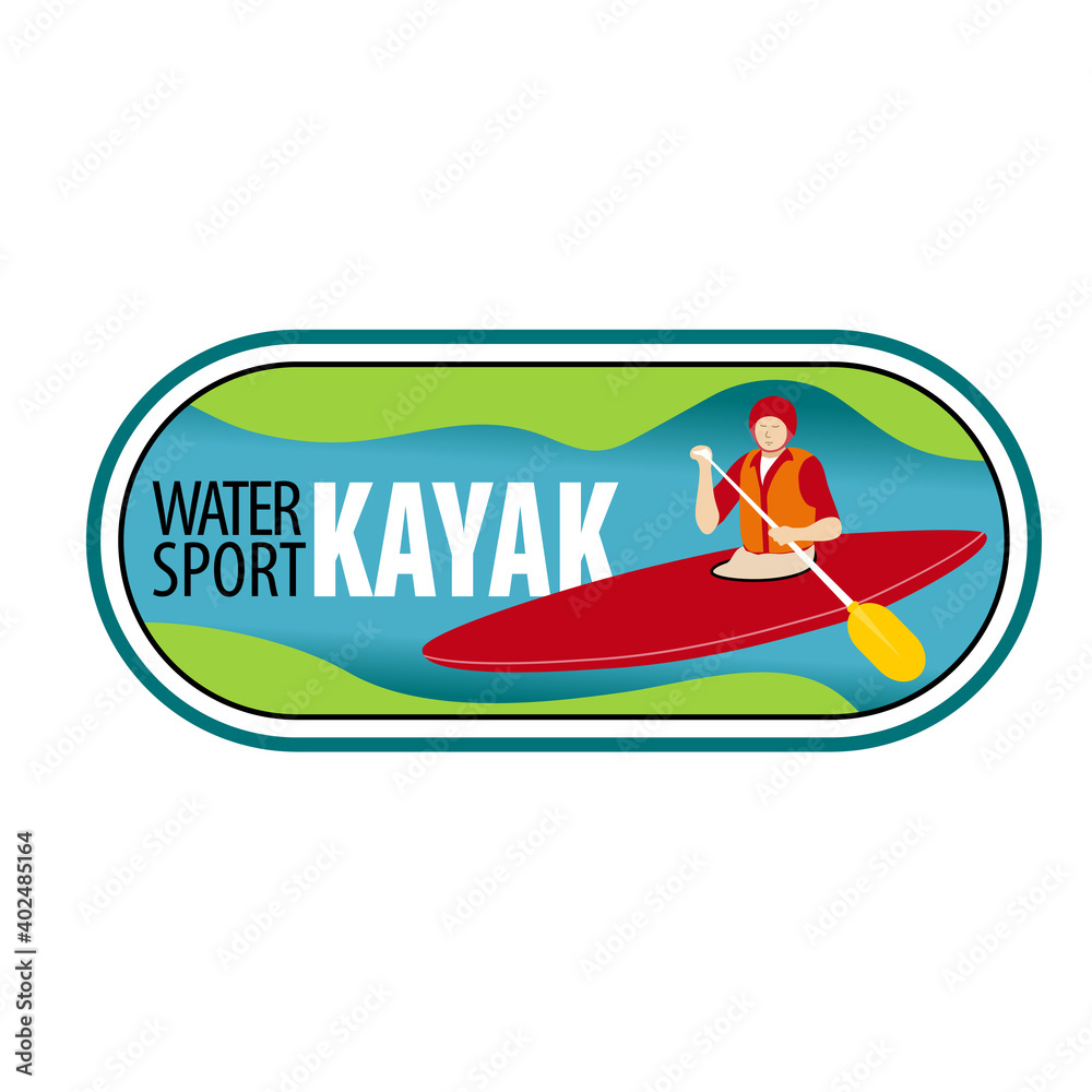 Autocollant, étiquette ou badge pour l’aventure sportive en kayak.