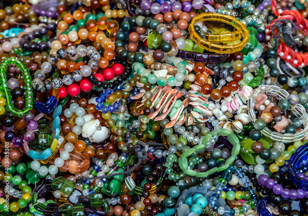 Handmade bead stone bracelet background.