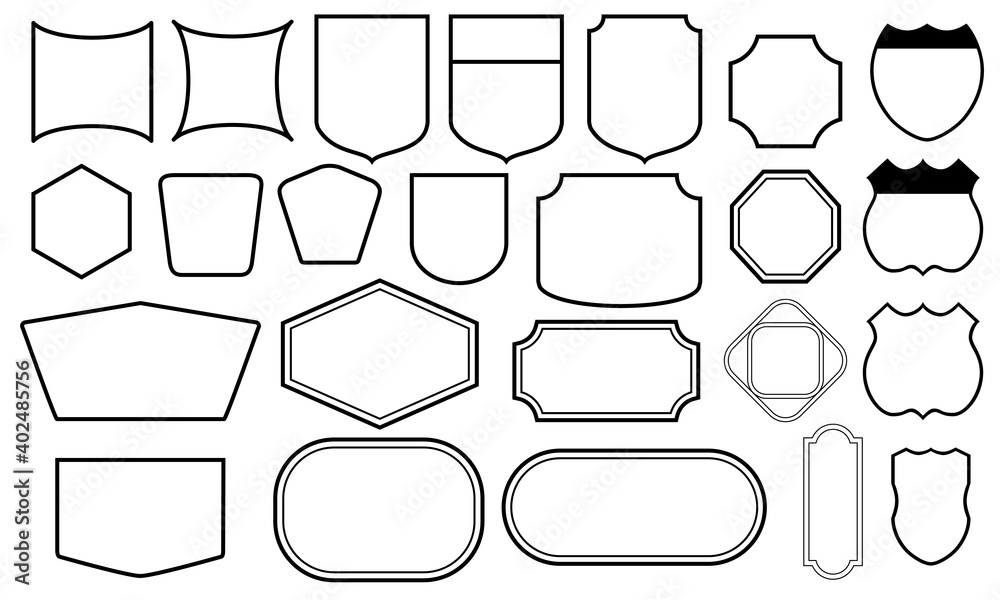 Ensemble de formes géométriques vierges pour servir de fond à vos créations d’étiquettes, d’autocollants ou d’écussons. - obrazy, fototapety, plakaty 