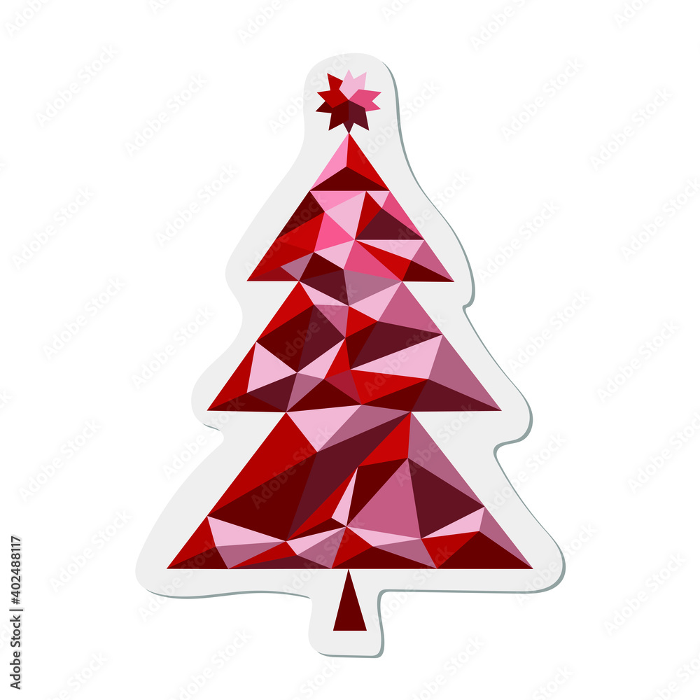 Sticker. Christmas tree with a star. Template for greeting cards, prints, cups, clothes. Polygonal graphics. 3D rendering. Vector illustration. Sticker. Christmas tree with a star. Template for greeting cards, prints, cups, clothes. Polygonal graphics. 3D rendering. Vector illustration.