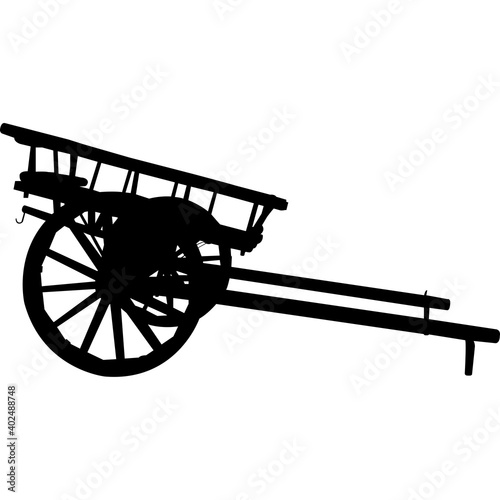 Old Farm Cart with Two Wheels Silhouette Vector