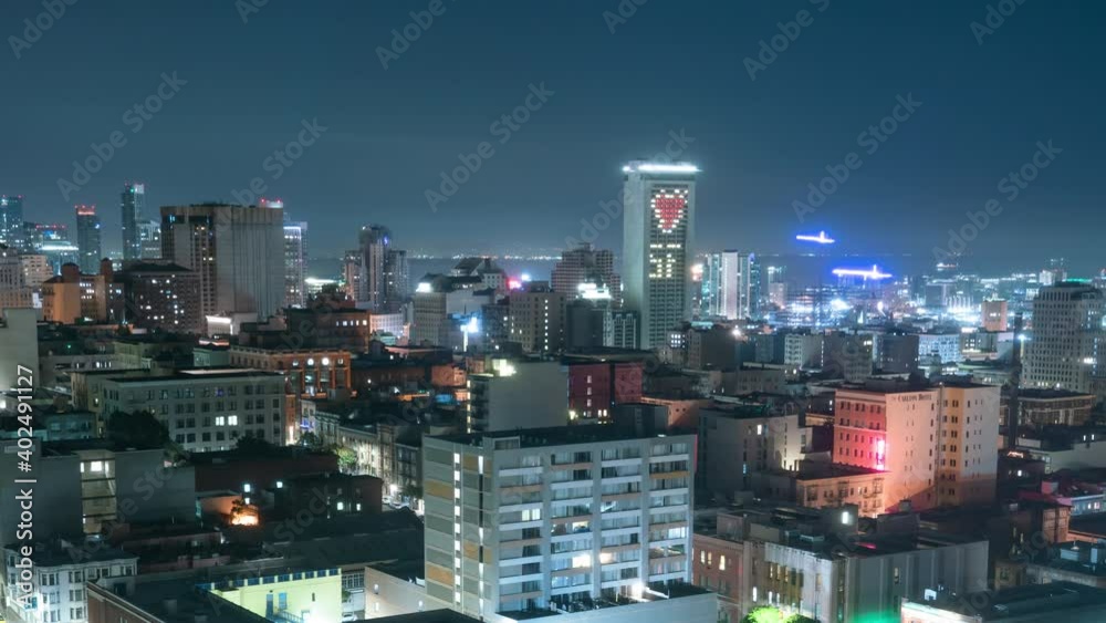 San Francisco Skyline and Lower Nob Hill Night Time Lapse Pan L California USA San Francisco Skyline and Lower Nob Hill Night Time Lapse Pan L California USA