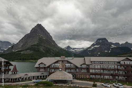 Many Glacier Hotel and Grinnell Point photo