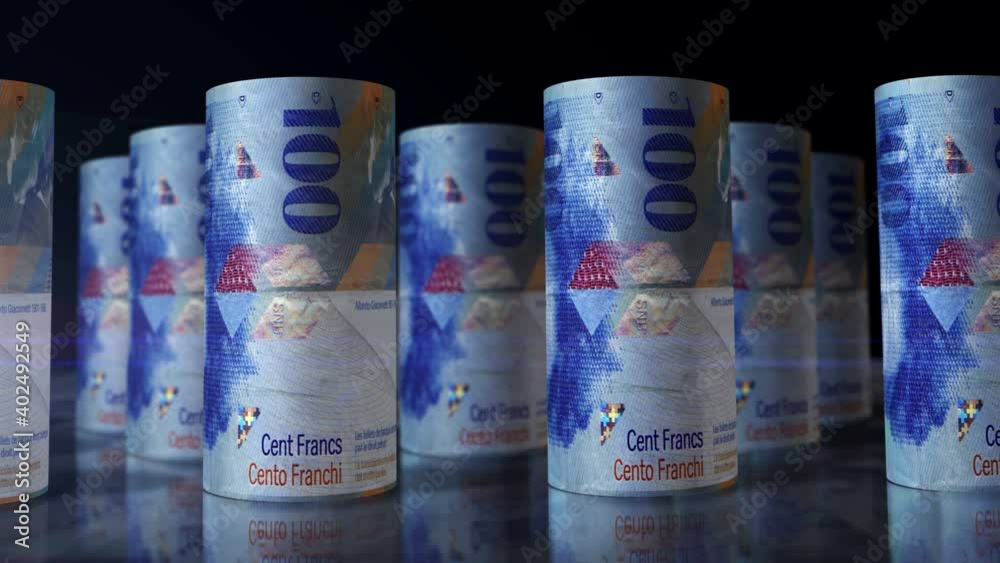 Swiss Francs money rolls loop 3d animation. Seamless loopable concept of banking, economy, crisis, finance, business and debt in Switzerland. Camera moving over the CHF rolling banknotes. Swiss Francs money rolls loop 3d animation. Seamless loopable concept of banking, economy, crisis, finance, business and debt in Switzerland. Camera moving over the CHF rolling banknotes.