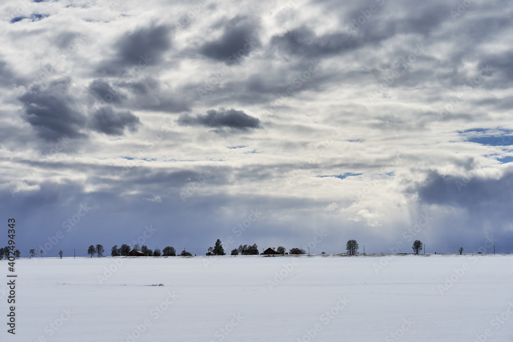 landscape with snow on the fields
landscape with snow on the fields