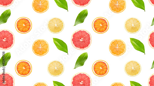 seamless pattern with citrus and leaves isolated on a white background