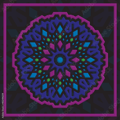 Simple mandala with a unique color scheme, can be used for wall decoration and textile industry.