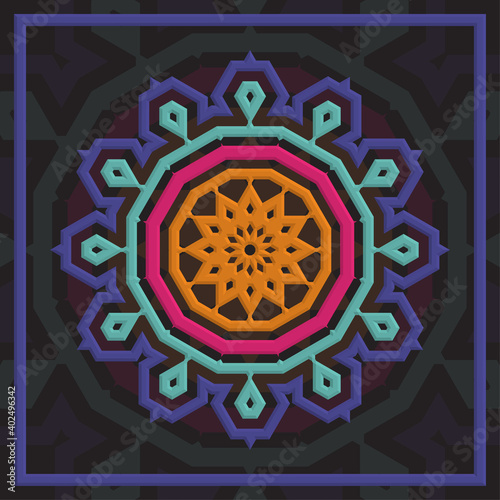 Simple mandala with a unique color scheme, can be used for wall decoration and textile industry.
