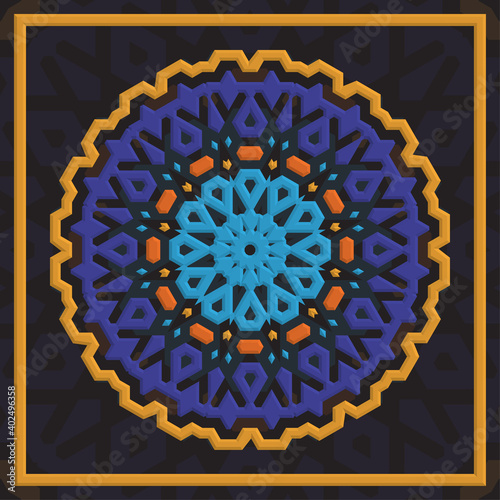 Simple mandala with a unique color scheme, can be used for wall decoration and textile industry.