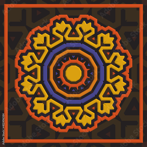 Simple mandala with a unique color scheme, can be used for wall decoration and textile industry.