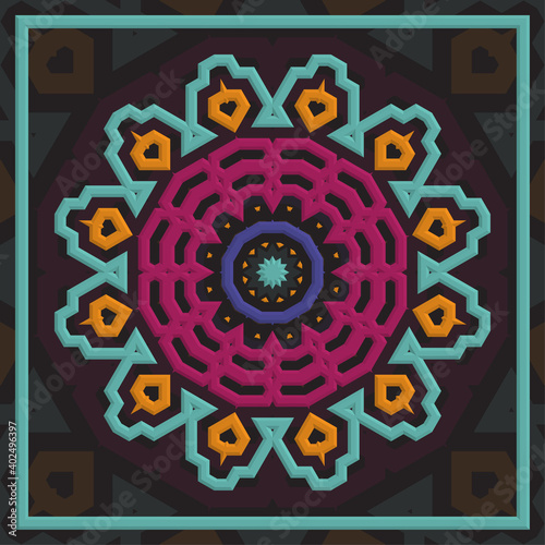 Simple mandala with a unique color scheme, can be used for wall decoration and textile industry.