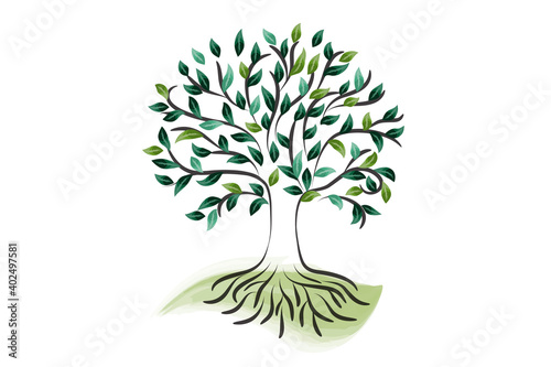 Logo tree roots ecology vector icon