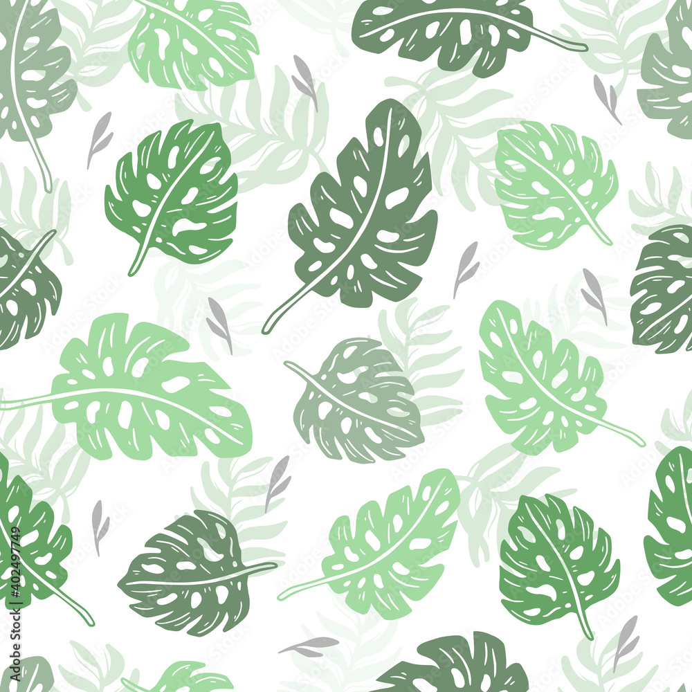 Seamless pattern tropical monstera and palm design vector wallpaper