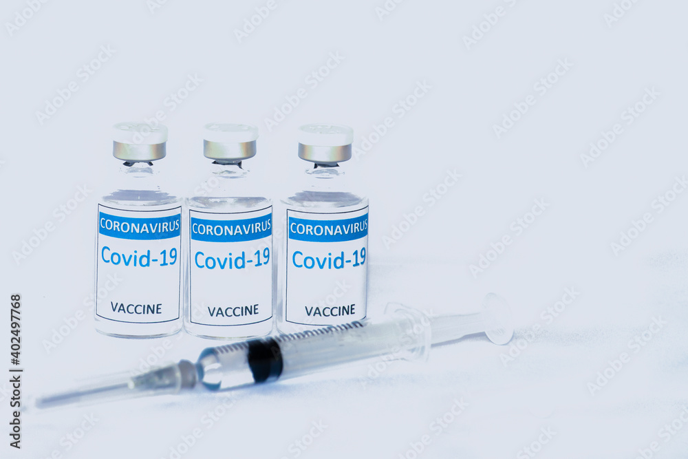 Vaccine covid19 in vials with syringe isolated white background, Mers-Cov ,Concept vaccine in vials for stop. Flu coronavirus pathogen that attacks the respiratory tract. Pandemic virus infection Vaccine covid19 in vials with syringe isolated white background, Mers-Cov ,Concept vaccine in vials for stop. Flu coronavirus pathogen that attacks the respiratory tract. Pandemic virus infection