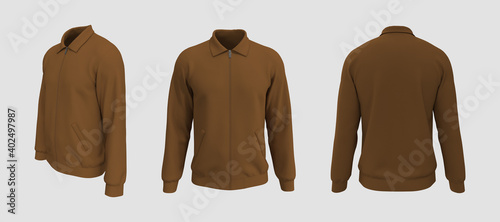Harrington jacket mockup front, side and back views, 3d illustration, 3d rendering photo